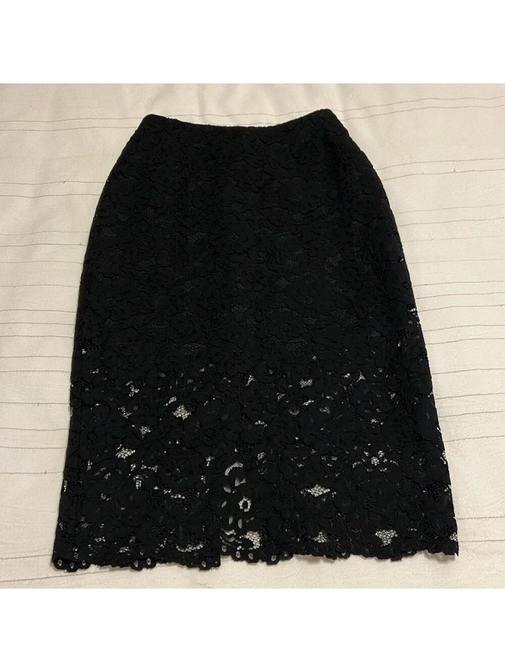 H&M Black Lace Overlay Pencil Skirt Lined Size 2 - Picture 2 of 6